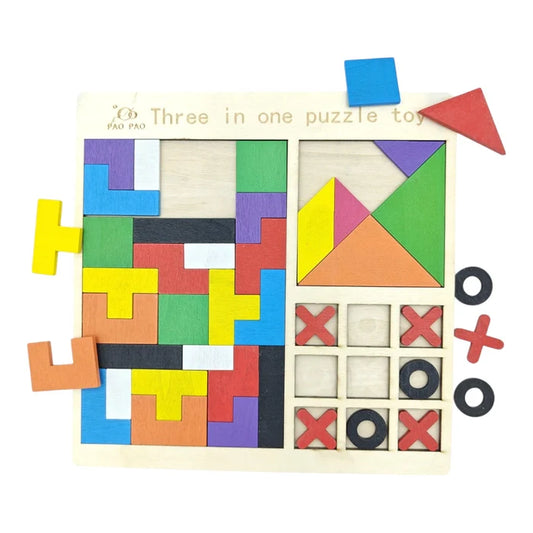 3-in-1 Wooden Puzzle Learning Toy